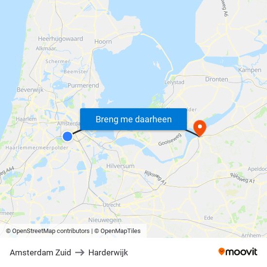 Amsterdam Zuid to Harderwijk map