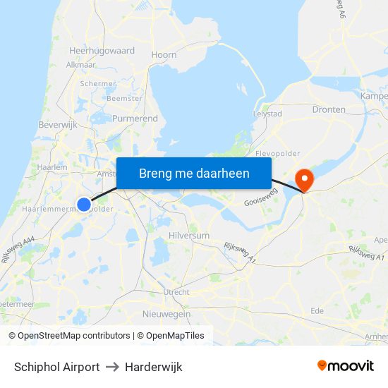 Schiphol Airport to Harderwijk map