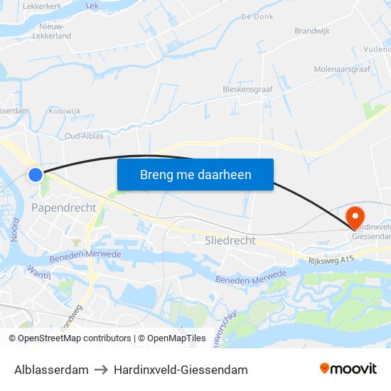 Alblasserdam to Hardinxveld-Giessendam map