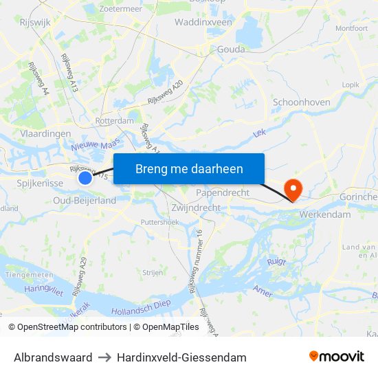 Albrandswaard to Hardinxveld-Giessendam map