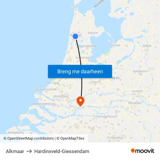 Alkmaar to Hardinxveld-Giessendam map