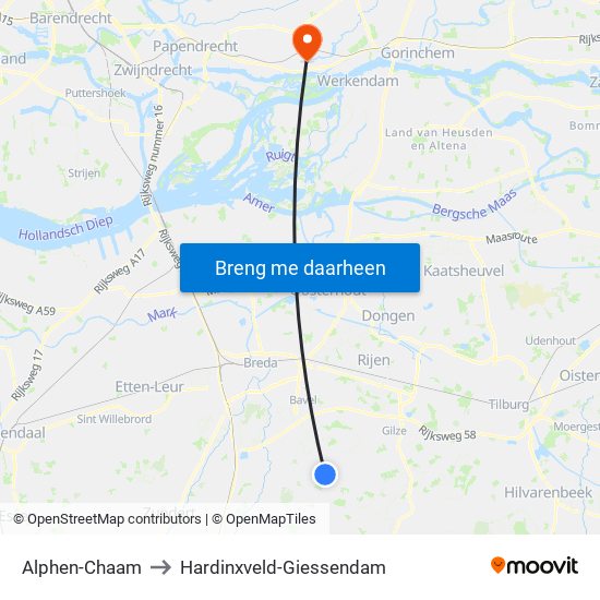 Alphen-Chaam to Hardinxveld-Giessendam map