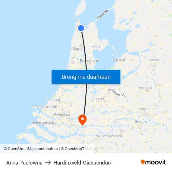 Anna Paulowna to Hardinxveld-Giessendam map