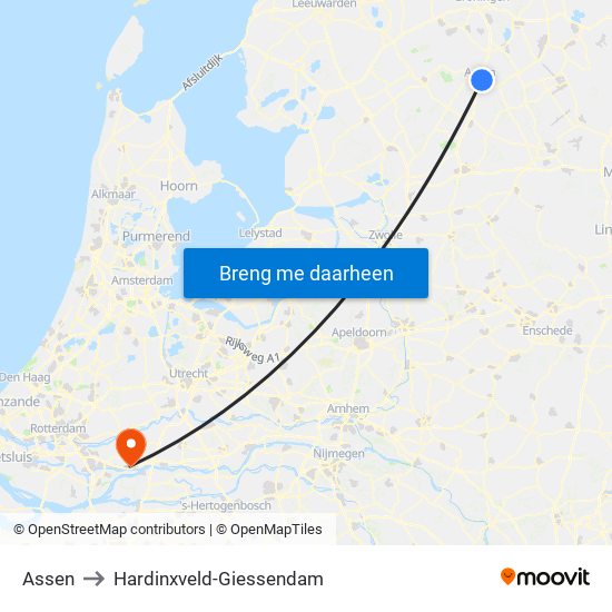 Assen to Hardinxveld-Giessendam map