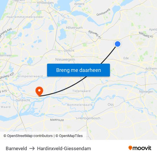 Barneveld to Hardinxveld-Giessendam map