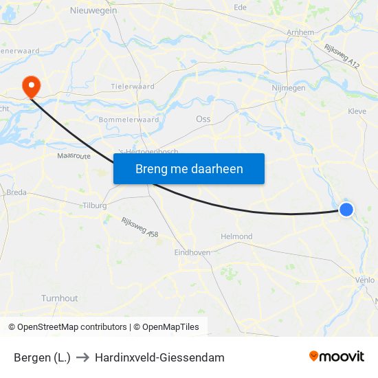 Bergen (L.) to Hardinxveld-Giessendam map