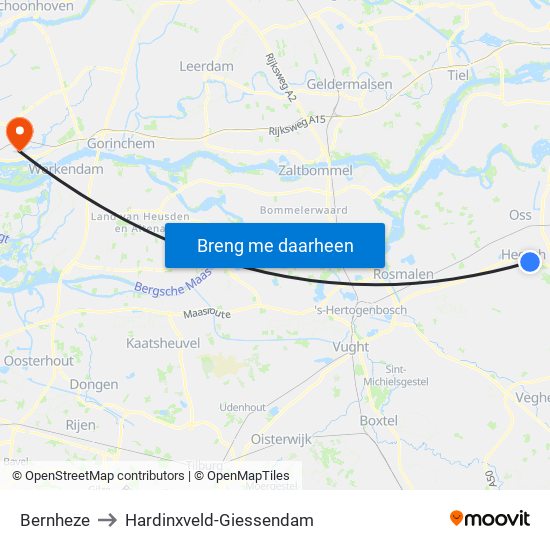 Bernheze to Hardinxveld-Giessendam map