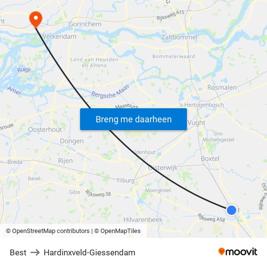 Best to Hardinxveld-Giessendam map