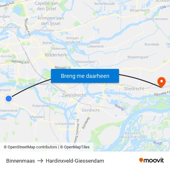 Binnenmaas to Hardinxveld-Giessendam map