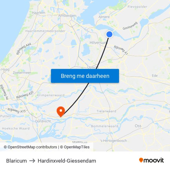 Blaricum to Hardinxveld-Giessendam map