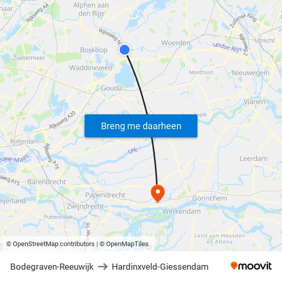 Bodegraven-Reeuwijk to Hardinxveld-Giessendam map