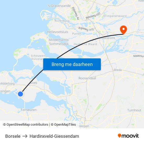 Borsele to Hardinxveld-Giessendam map