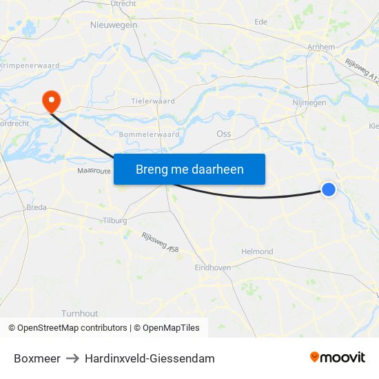 Boxmeer to Hardinxveld-Giessendam map