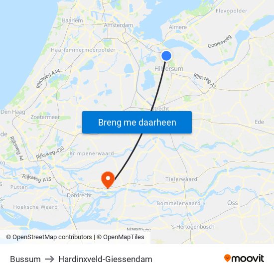 Bussum to Hardinxveld-Giessendam map