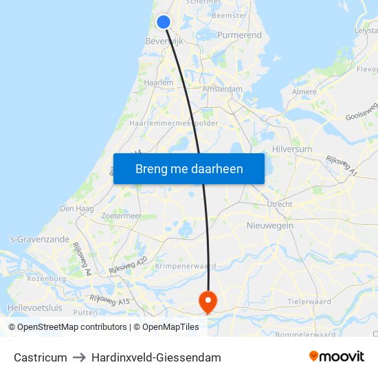 Castricum to Hardinxveld-Giessendam map