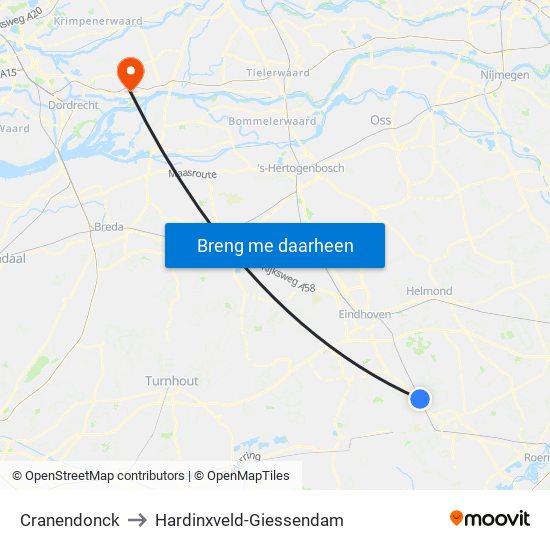 Cranendonck to Hardinxveld-Giessendam map