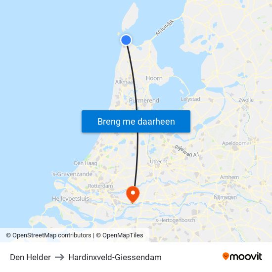 Den Helder to Hardinxveld-Giessendam map