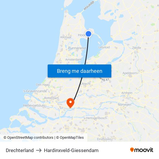 Drechterland to Hardinxveld-Giessendam map
