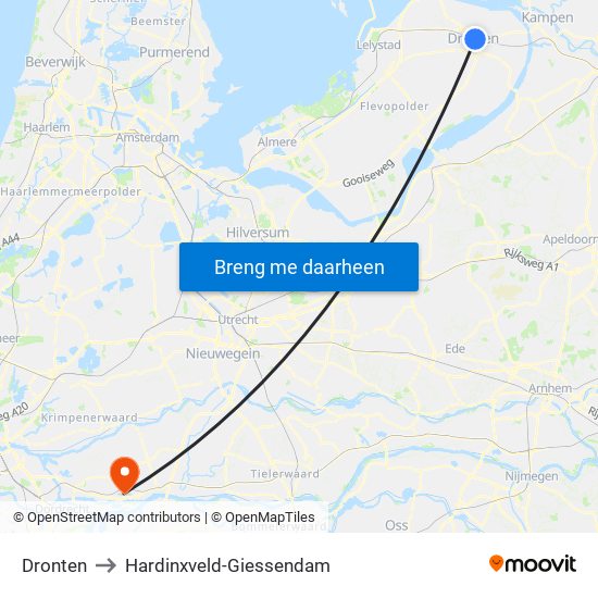 Dronten to Hardinxveld-Giessendam map