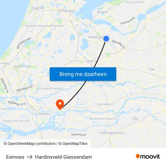 Eemnes to Hardinxveld-Giessendam map