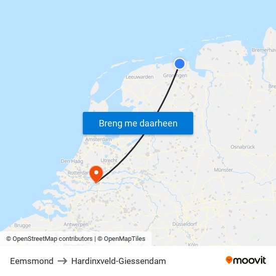 Eemsmond to Hardinxveld-Giessendam map