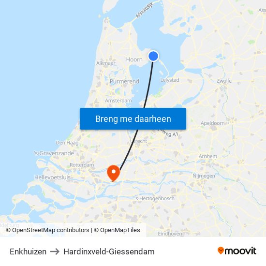 Enkhuizen to Hardinxveld-Giessendam map