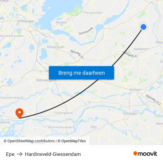 Epe to Hardinxveld-Giessendam map