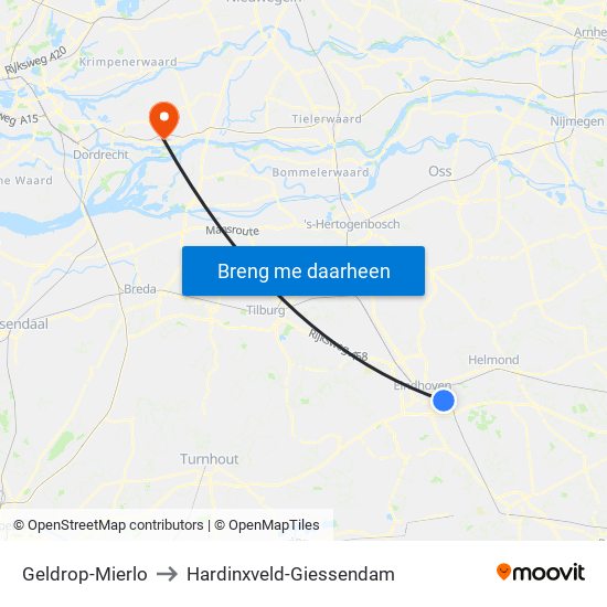 Geldrop-Mierlo to Hardinxveld-Giessendam map
