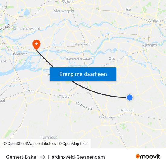 Gemert-Bakel to Hardinxveld-Giessendam map