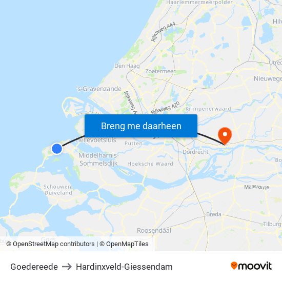 Goedereede to Hardinxveld-Giessendam map