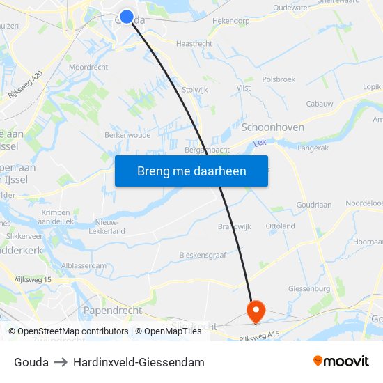 Gouda to Hardinxveld-Giessendam map