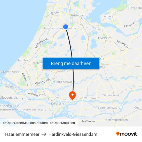 Haarlemmermeer to Hardinxveld-Giessendam map