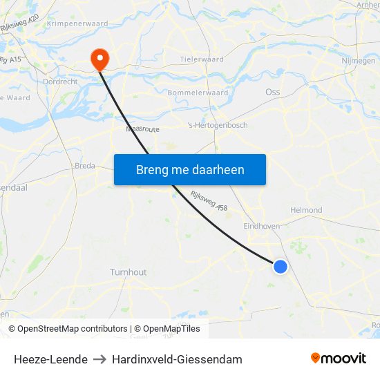 Heeze-Leende to Hardinxveld-Giessendam map