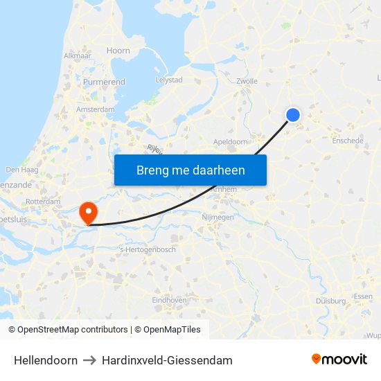 Hellendoorn to Hardinxveld-Giessendam map