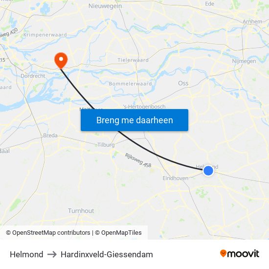 Helmond to Hardinxveld-Giessendam map