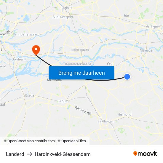 Landerd to Hardinxveld-Giessendam map