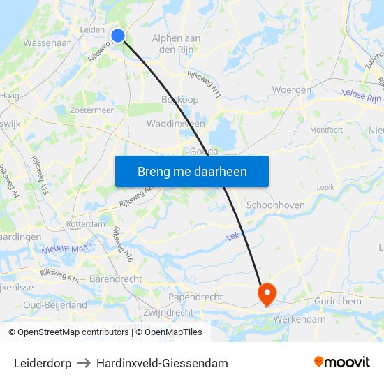 Leiderdorp to Hardinxveld-Giessendam map