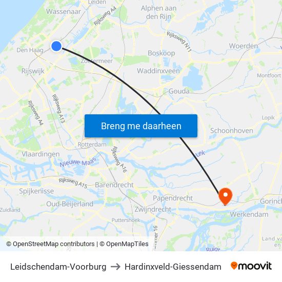 Leidschendam-Voorburg to Hardinxveld-Giessendam map