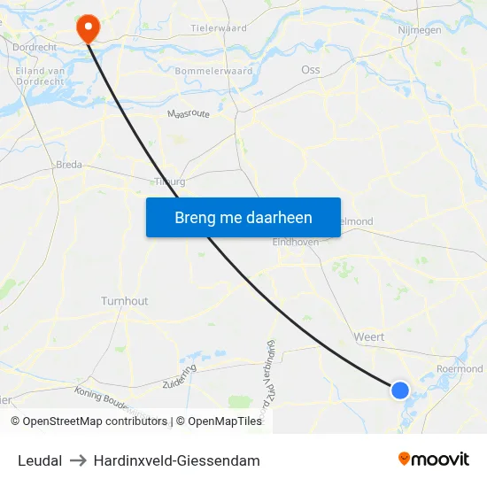 Leudal to Hardinxveld-Giessendam map