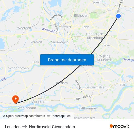 Leusden to Hardinxveld-Giessendam map