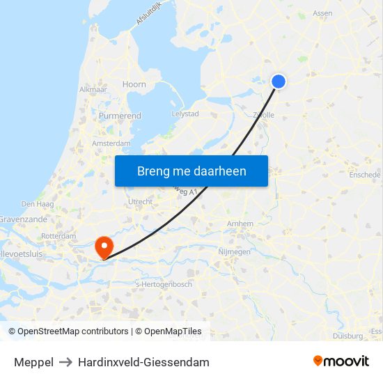 Meppel to Hardinxveld-Giessendam map
