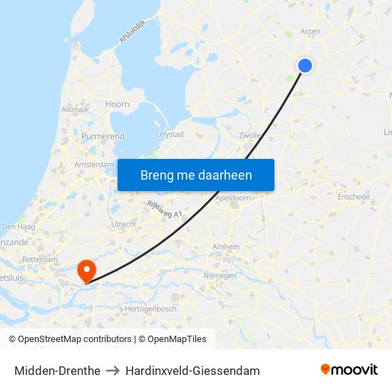 Midden-Drenthe to Hardinxveld-Giessendam map