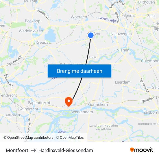 Montfoort to Hardinxveld-Giessendam map