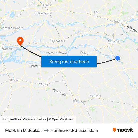 Mook En Middelaar to Hardinxveld-Giessendam map