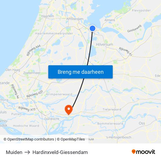 Muiden to Hardinxveld-Giessendam map