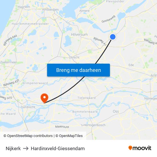 Nijkerk to Hardinxveld-Giessendam map