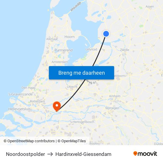 Noordoostpolder to Hardinxveld-Giessendam map
