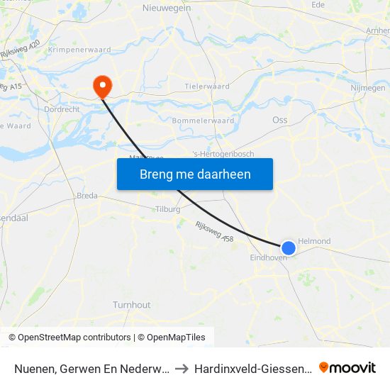 Nuenen, Gerwen En Nederwetten to Hardinxveld-Giessendam map