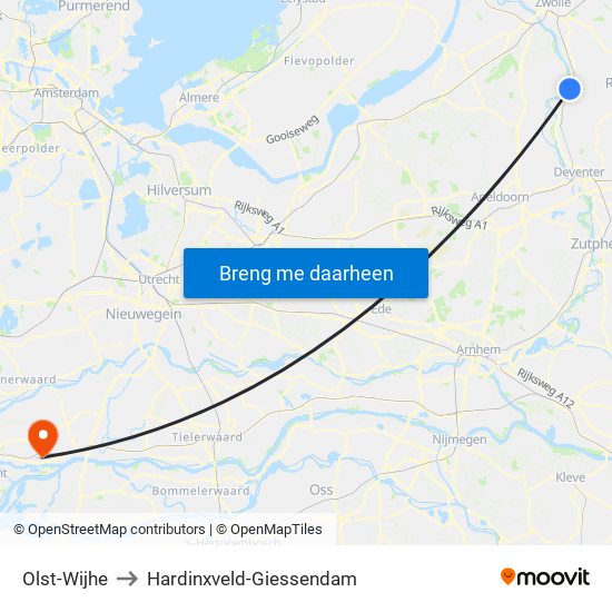Olst-Wijhe to Hardinxveld-Giessendam map