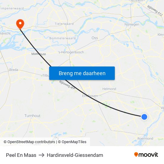 Peel En Maas to Hardinxveld-Giessendam map